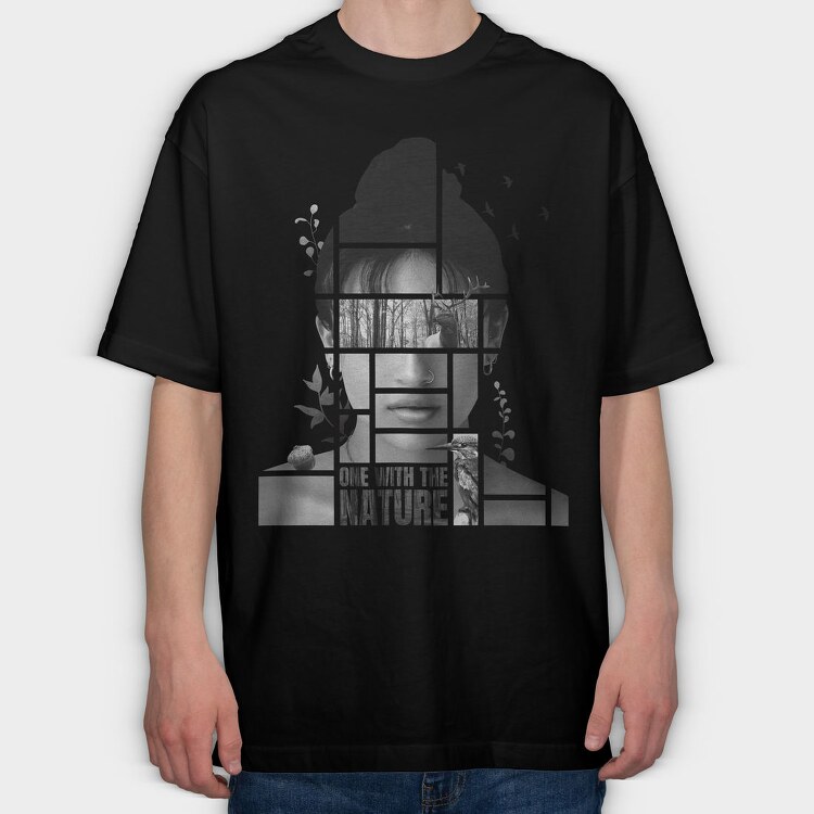 Woman In Nature Collage Framed Portrait Girl, Tricou Oversize Barbati (Unisex)