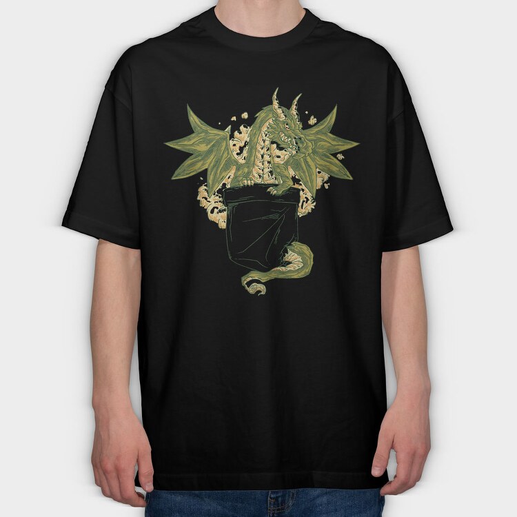 Dragon In Pocket, Tricou Oversize Barbati (Unisex)