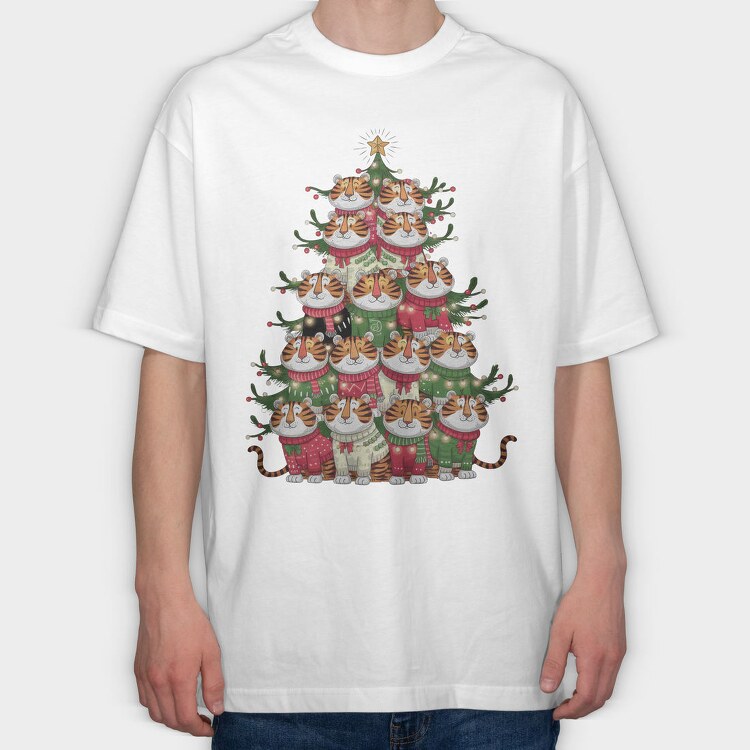 Tiger Christmas Tree, Tricou Oversize Barbati (Unisex)