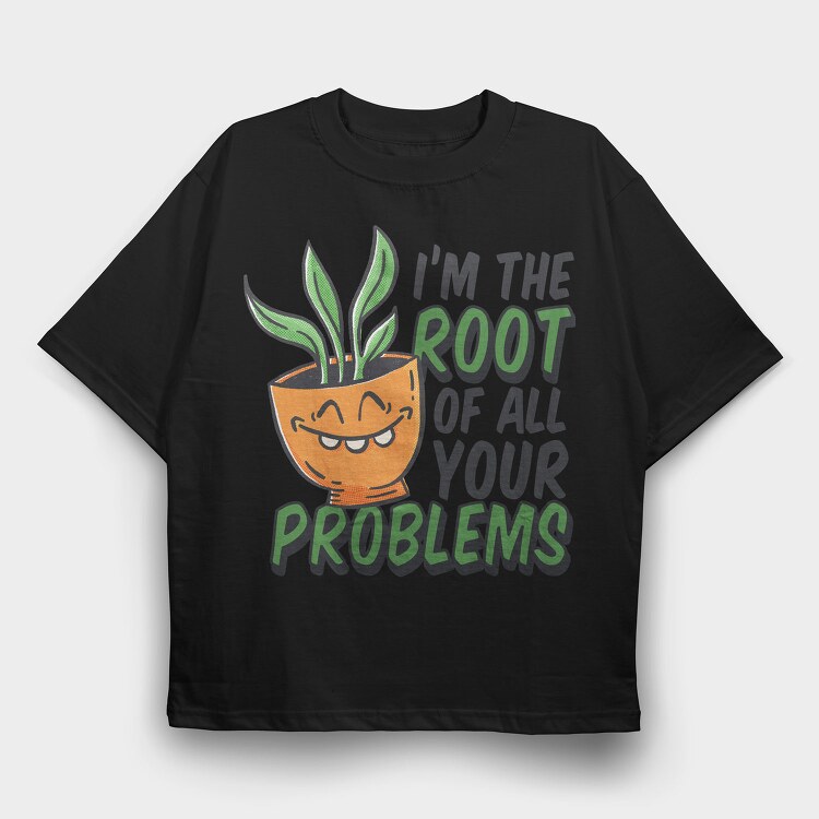Plant Pun Throw Pillow Root Problems, Tricou Oversize Barbati (Unisex)