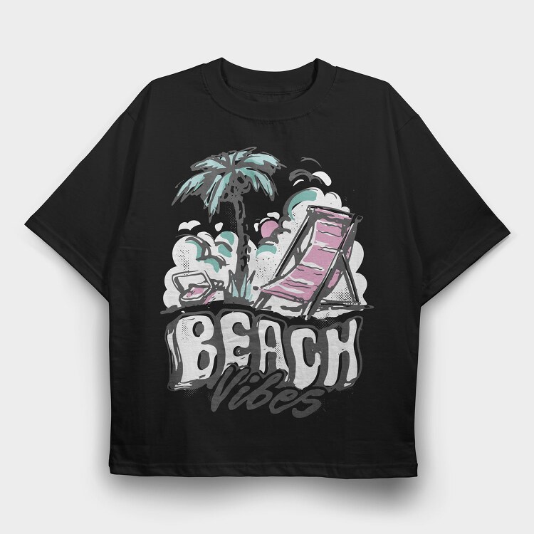 Beach Vibes Summer Vintage Lettering, Tricou Oversize Barbati (Unisex)