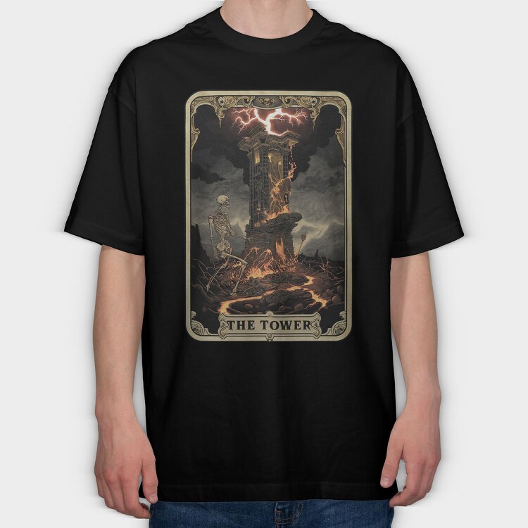 The Tower Card, Tricou Oversize Barbati (Unisex)
