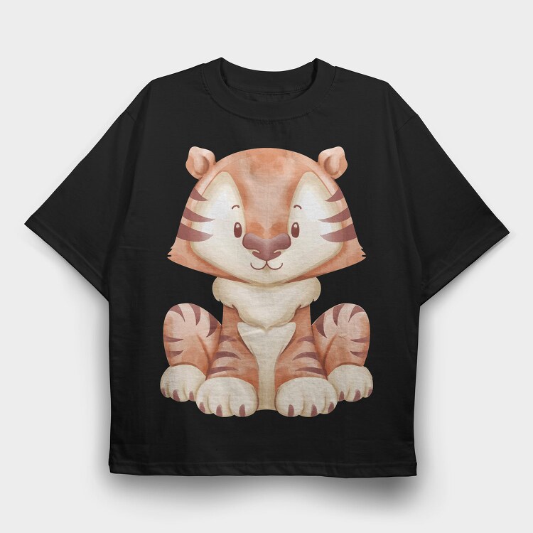 Baby Tiger Watercolor, Tricou Oversize Barbati (Unisex)