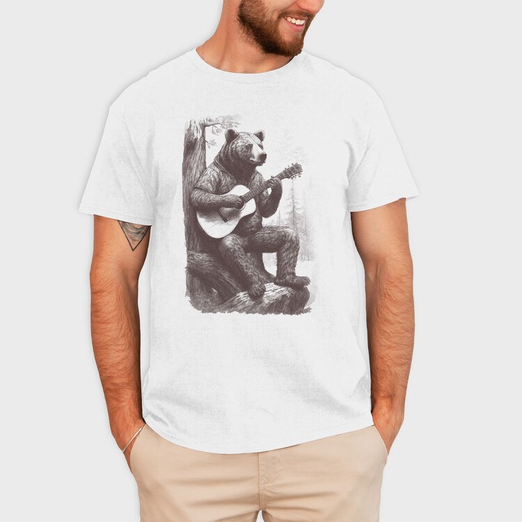 Bear Playing Guitar Hand Drawn, Tricou Barbati (Unisex)