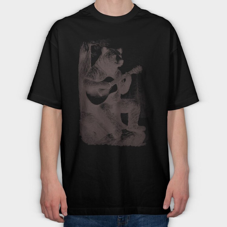 Bear Playing Guitar Hand Drawn, Tricou Oversize Barbati (Unisex)
