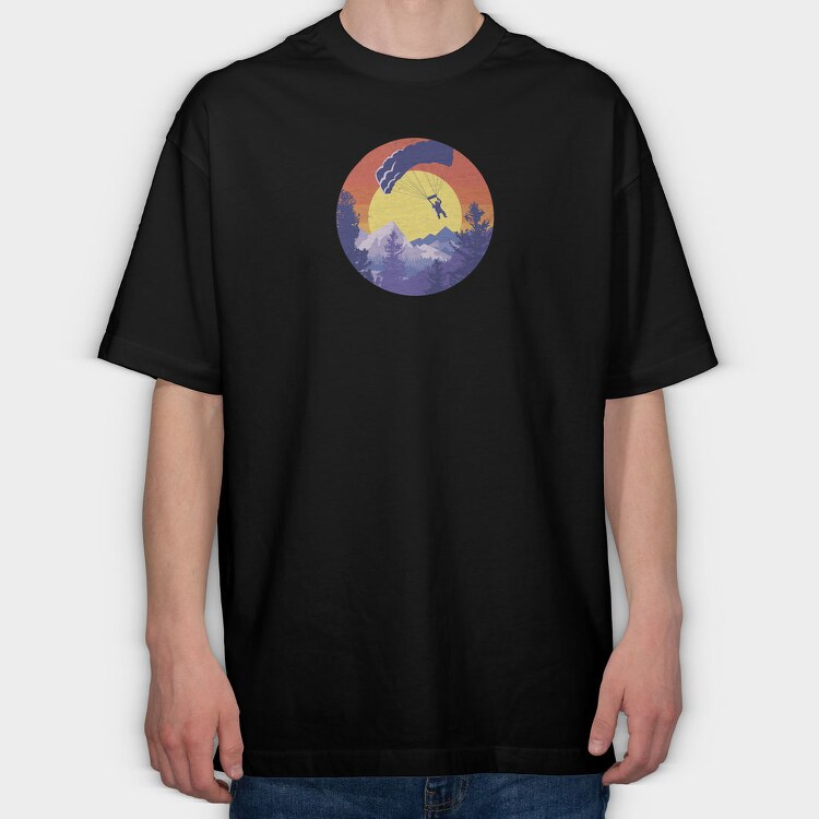 Parachute Retro Sunset Mountain, Tricou Oversize Barbati (Unisex)