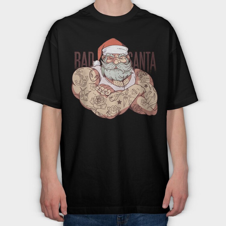 Bad Tattoo Santa, Tricou Oversize Barbati (Unisex)