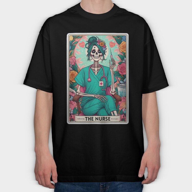 The Nurse Skeleton Card, Tricou Oversize Barbati (Unisex)
