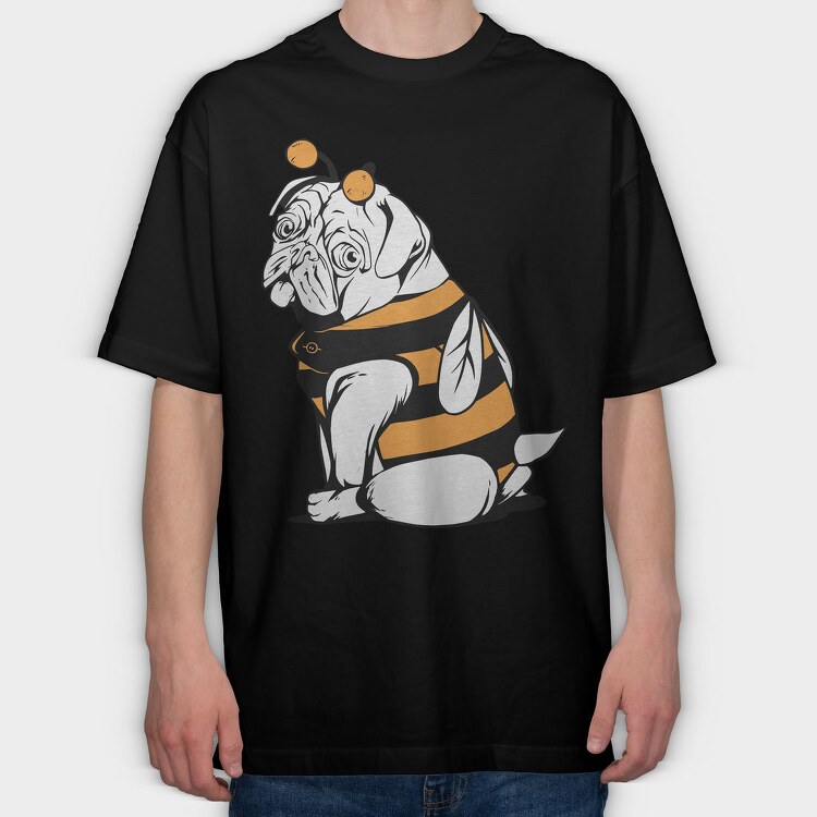Bee Pug Dog, Tricou Oversize Barbati (Unisex)
