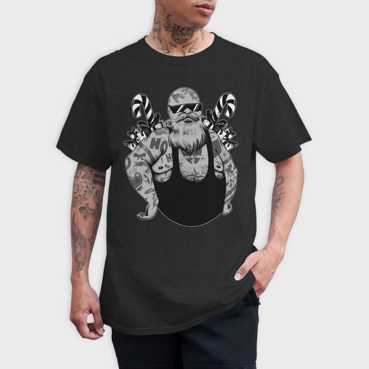 Badass Santa Christmas Tattooed, Tricou Barbati (Unisex)