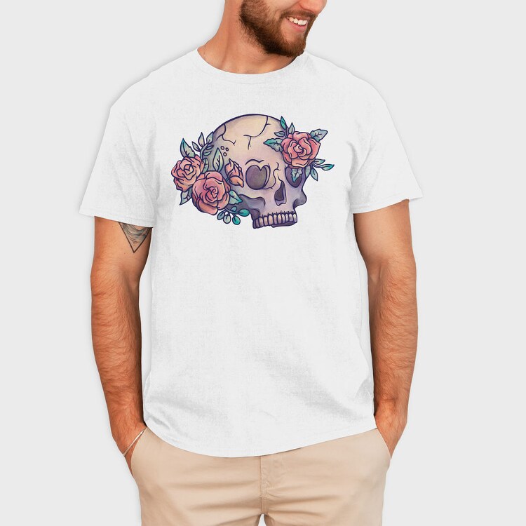 Pastel Floral Colorful Skull Flowers, Tricou Barbati (Unisex)