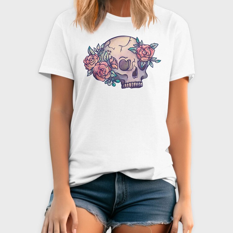 Pastel Floral Colorful Skull Flowers, Tricou Barbati (Unisex)