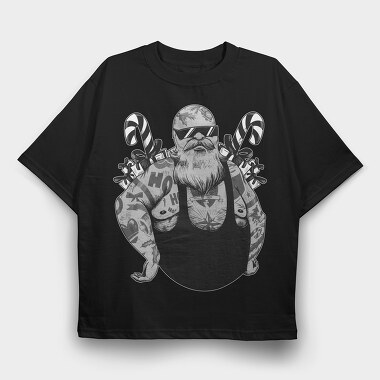 Badass Santa Christmas Tattooed, Tricou Oversize Barbati (Unisex)