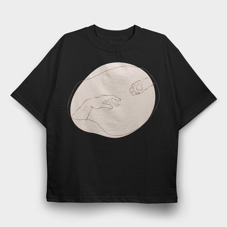 Hand And Cat Animal Paw Creation Moment, Tricou Oversize Barbati (Unisex)