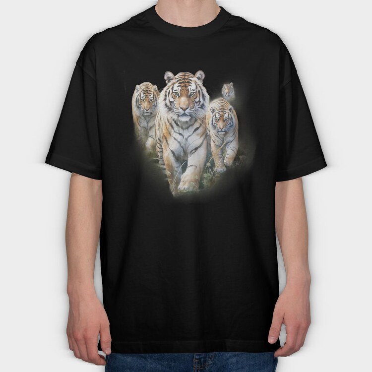 Tiger Family Walk, Tricou Oversize Barbati (Unisex)