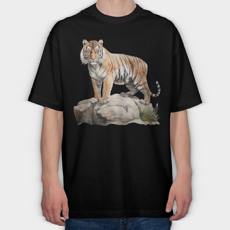 Tiger On Rock, Tricou Oversize Barbati (Unisex)