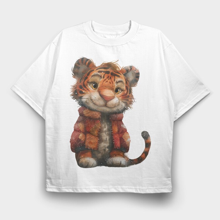 Tiger Patchwork Christmas, Tricou Oversize Barbati (Unisex)