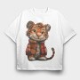 Tiger Patchwork Christmas, Tricou Oversize Barbati (Unisex)