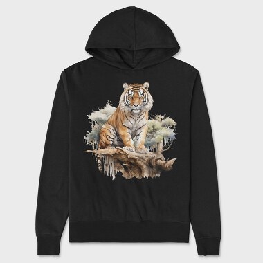 Tiger Sitting Tree Branch, Hanorac Oversize Barbati (Unisex)