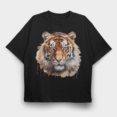 Tiger Watercolor Portrait, Tricou Oversize Barbati (Unisex)