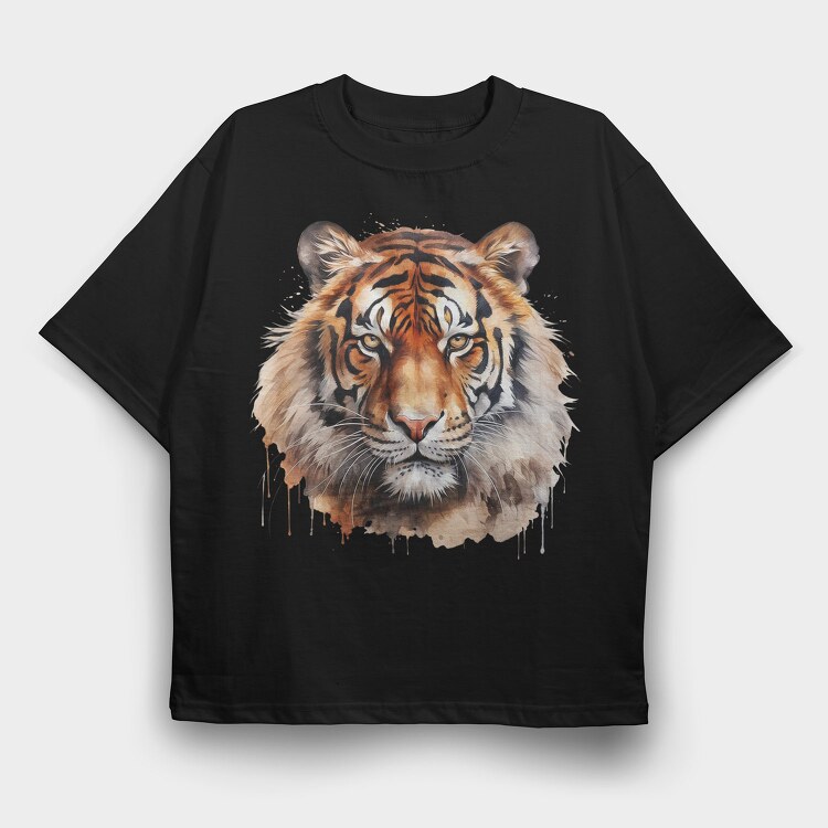 Tiger Watercolor Portrait, Tricou Oversize Barbati (Unisex)