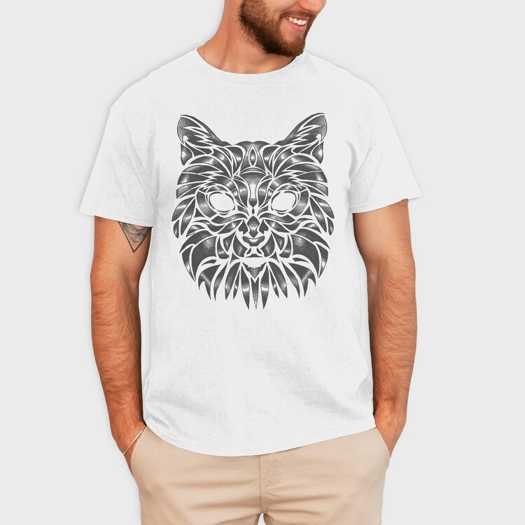 Hand Drawn Cat Animal Face Monochrome Fade, Tricou Barbati (Unisex)