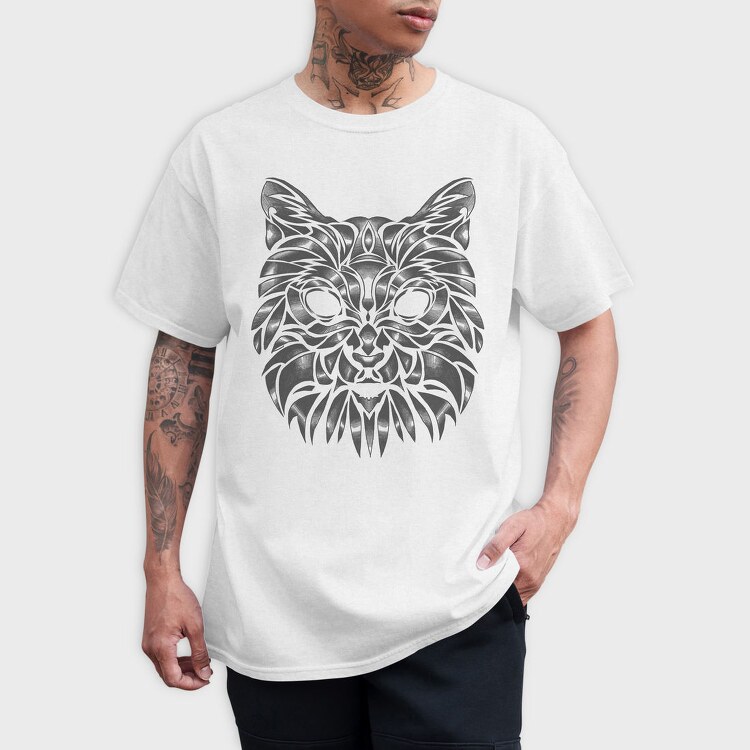 Hand Drawn Cat Animal Face Monochrome Fade, Tricou Barbati (Unisex)