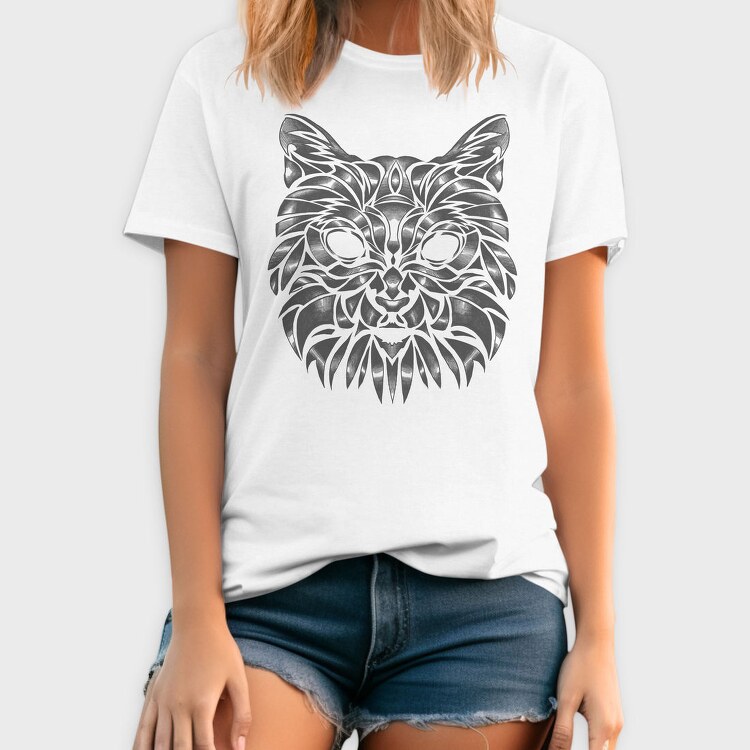 Hand Drawn Cat Animal Face Monochrome Fade, Tricou Barbati (Unisex)