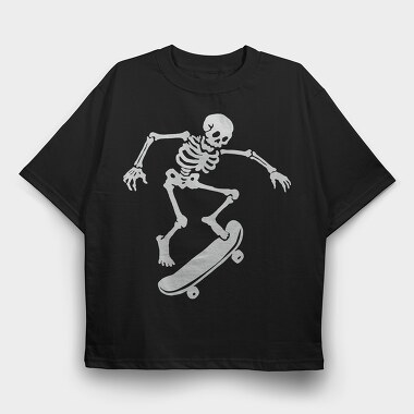 Skateboarding Skeleton On Skateboard, Tricou Oversize Barbati (Unisex)
