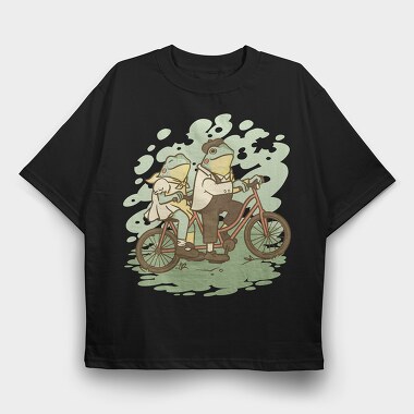 Bicycle Frogs Vintage Riding A Bike, Tricou Oversize Barbati (Unisex)