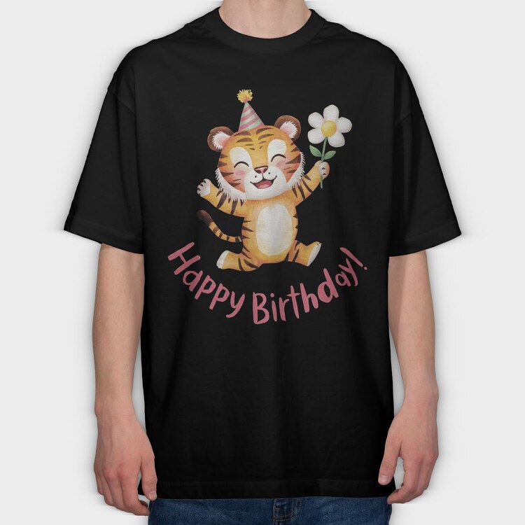 Tiger Party Flower, Tricou Oversize Barbati (Unisex)