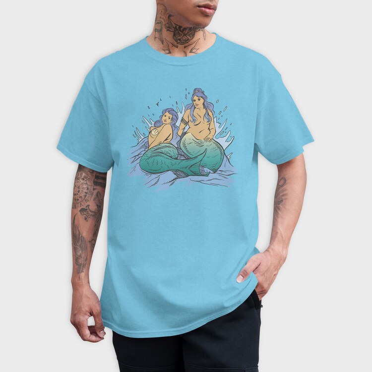 Plus Sized Mythological Two Mermaids, Tricou Barbati (Unisex)