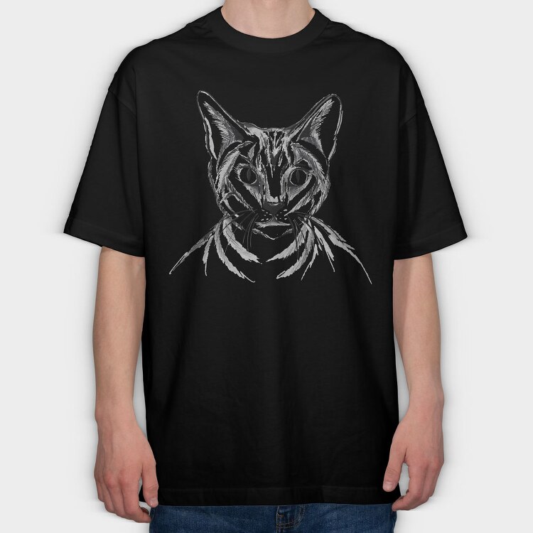 Hand Drawn Cat, Tricou Oversize Barbati (Unisex)