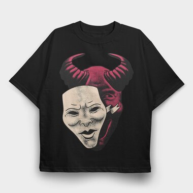 Demon And Mask Halloween, Tricou Oversize Barbati (Unisex)