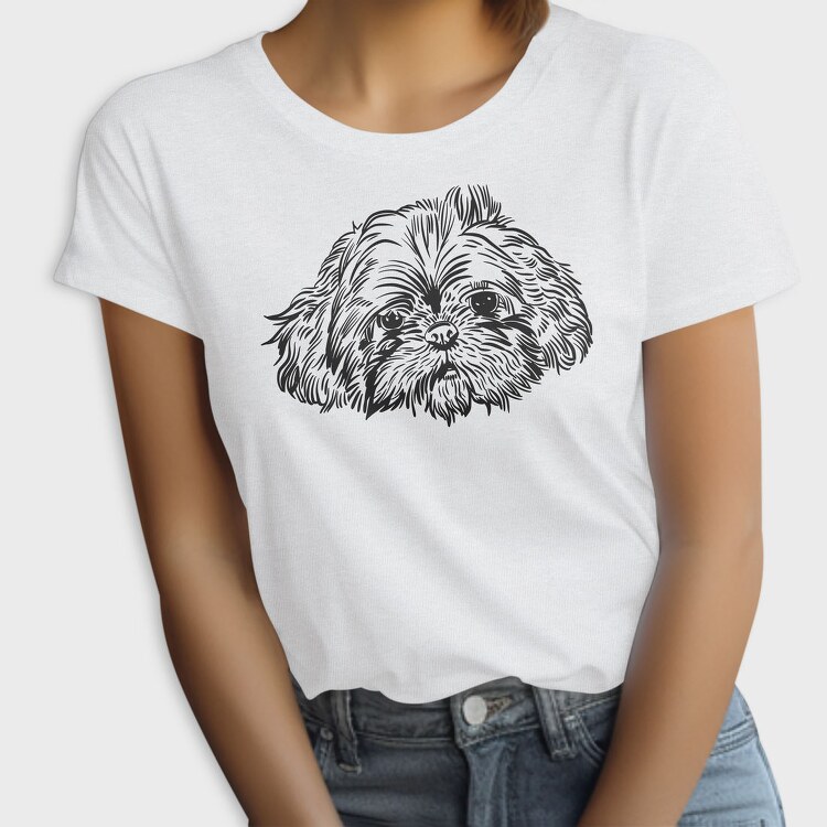 Hand Drawn Dog Face Shihtzu, Tricou Femei