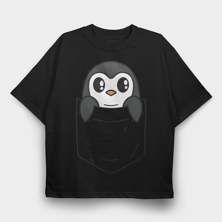 Pocket Penguin, Tricou Oversize Barbati (Unisex)