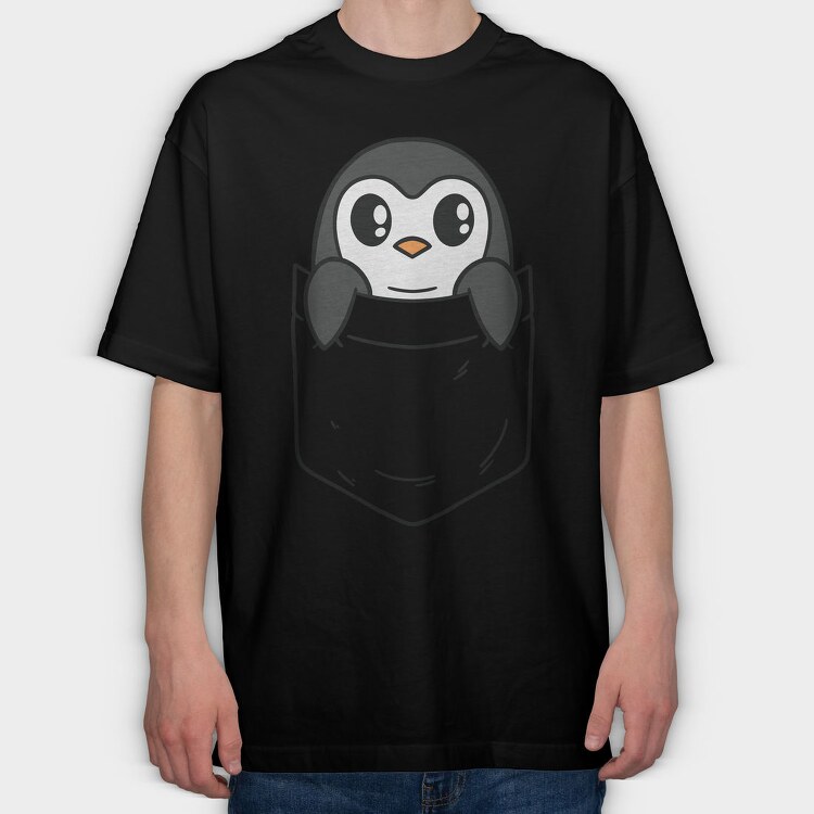 Pocket Penguin, Tricou Oversize Barbati (Unisex)