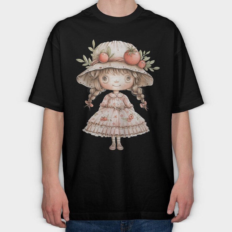 Tomato Hat Girl, Tricou Oversize Barbati (Unisex)