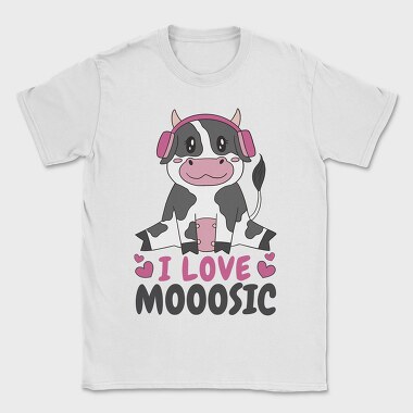 Cow With Headphones I Love Moosic, Tricou Barbati (Unisex)