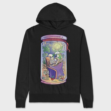 Cozy Skeleton Reading Books Jar Chill, Hanorac Oversize Barbati (Unisex)