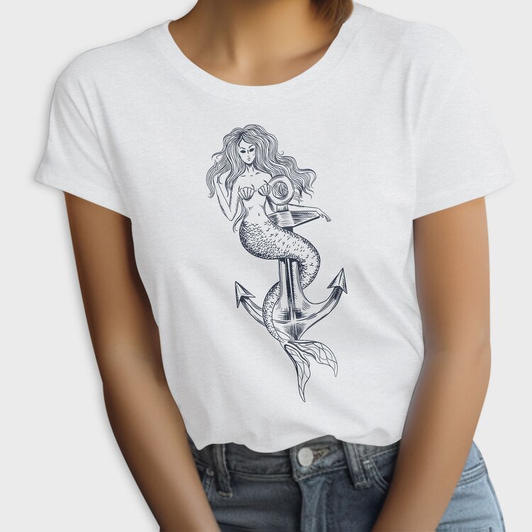 Hand Drawn Mermaid Siren And Anchor, Tricou Femei