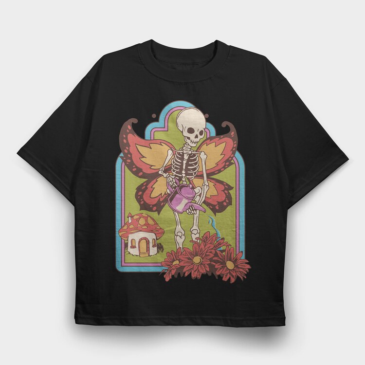 Skeleton And Flowers Skull Fairy, Tricou Oversize Barbati (Unisex)