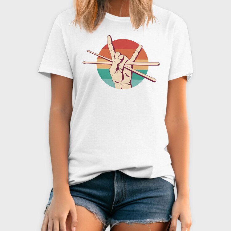 Hand Holding Drum Sticks Drummer Retro Sunset, Tricou Barbati (Unisex)