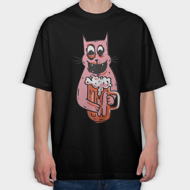 Drunk Cat, Tricou Oversize Barbati (Unisex)