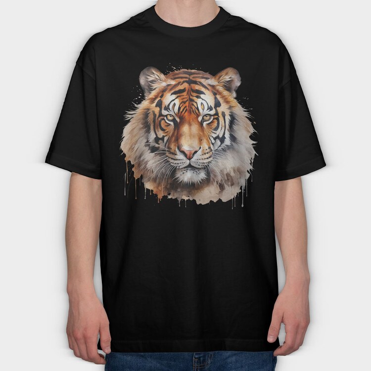 Tiger Watercolor Portrait, Tricou Oversize Barbati (Unisex)