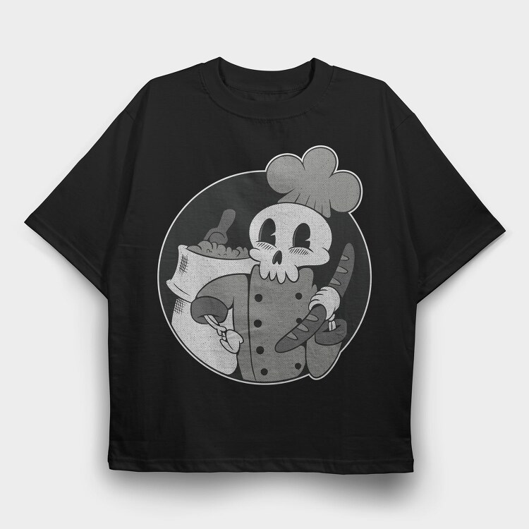 Skeleton Baker Retro Chef Cartoon, Tricou Oversize Barbati (Unisex)