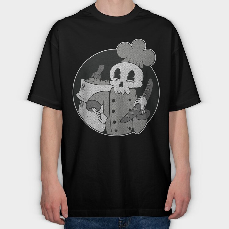 Skeleton Baker Retro Chef Cartoon, Tricou Oversize Barbati (Unisex)
