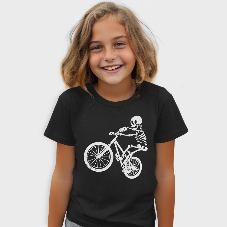 Skeleton Biker Skull Bike Silhouette, Tricou Copii