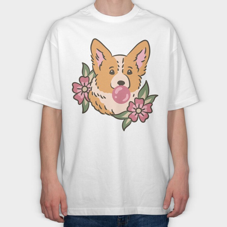 Corgi Bubblegum, Tricou Oversize Barbati (Unisex)