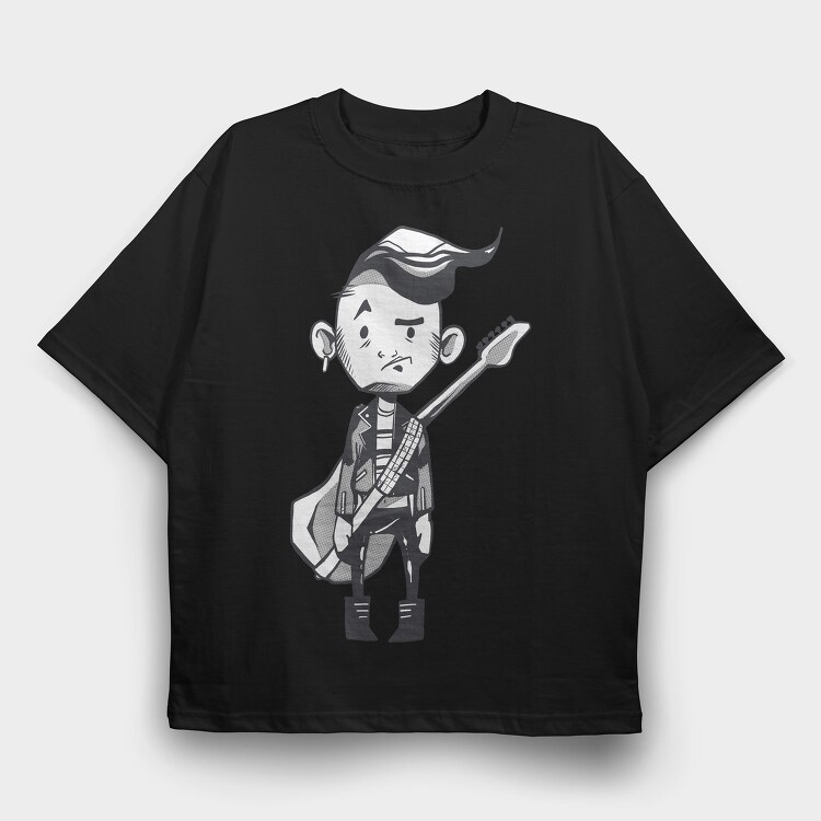 Character Holding Guitar Punk, Tricou Oversize Barbati (Unisex)